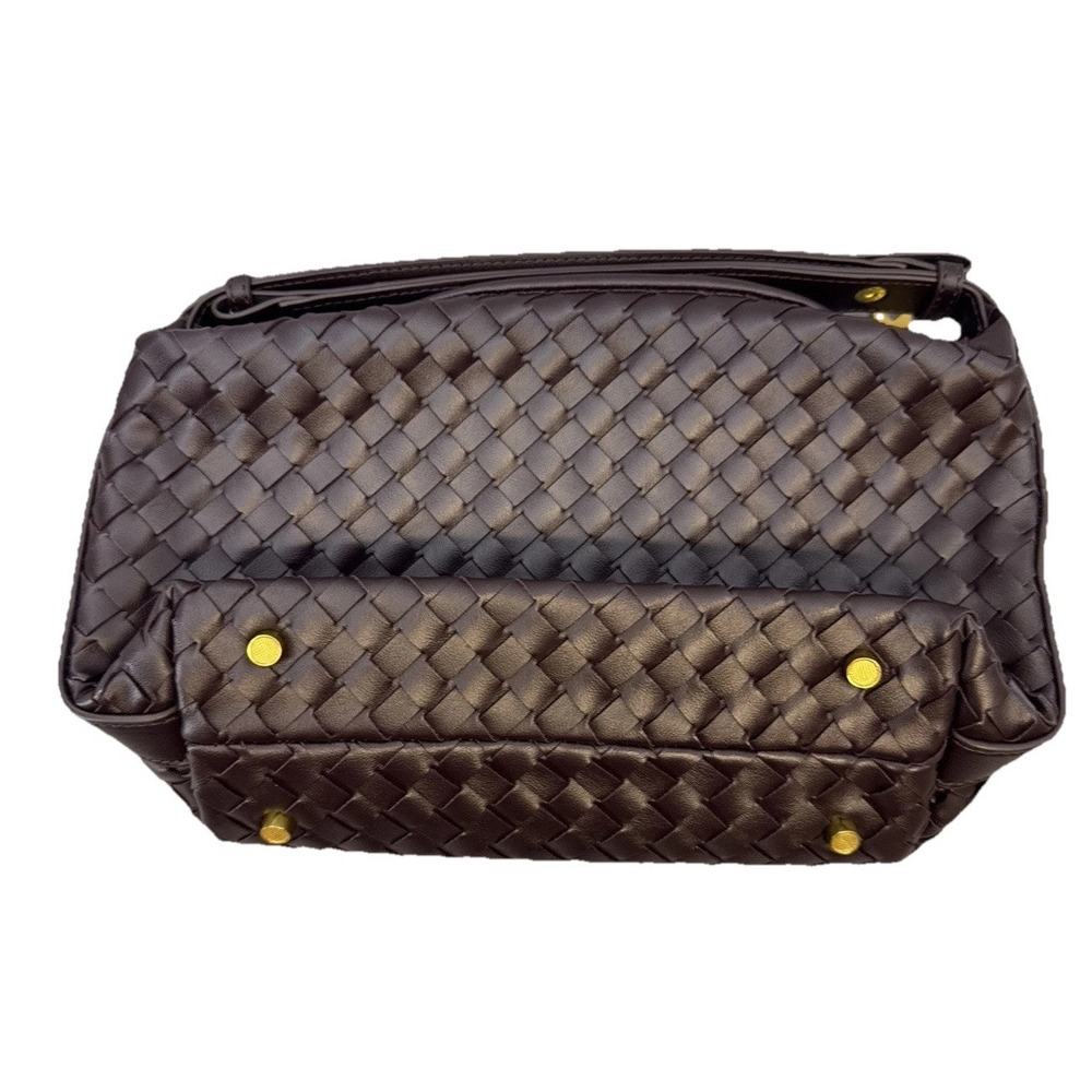 Vegan Leather Woven Hand Bag Brown Top Handle Women Shoulder Bag Adjustable